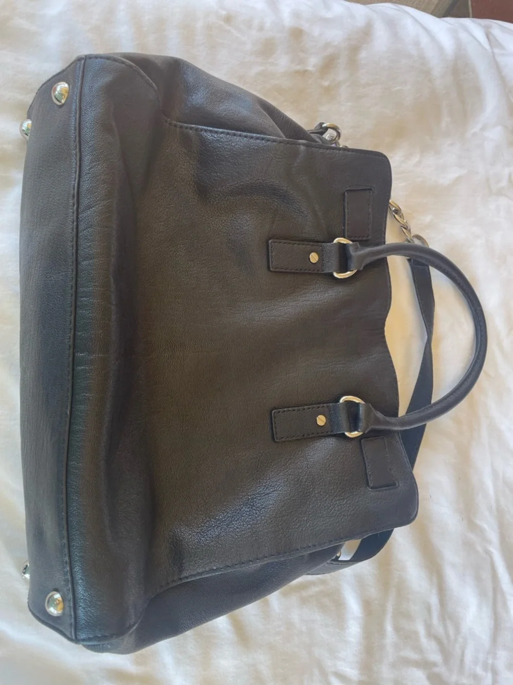 Michael Kors Black Leather Hamilton Satchel Tote Bag
